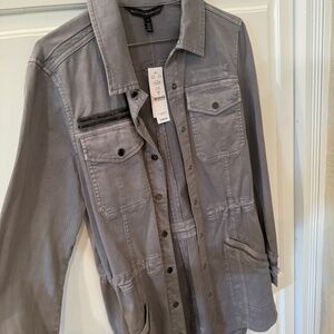 WHITE HOUSE BLACK MARKET WOMEN'S SIZE SMALL CHARCOAL GREY LONG JACKET NWT TOP TO